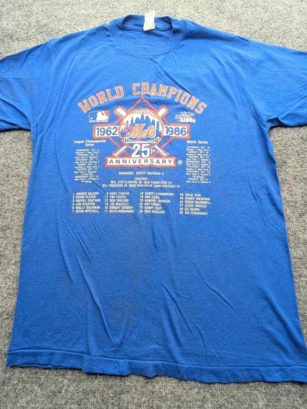Ched by Anvil 1986 New York Mets World Champions Men's XL Blue T-shirt Vintage